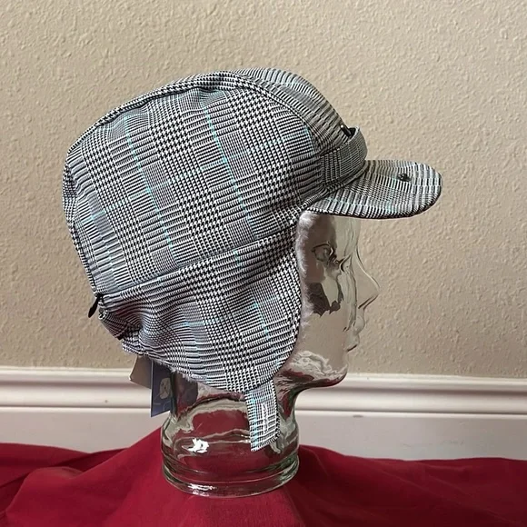 NWT San Diego Hat Company OS Gray/Black/Blue Plaid Trapper Hat - Picture 5 of 16